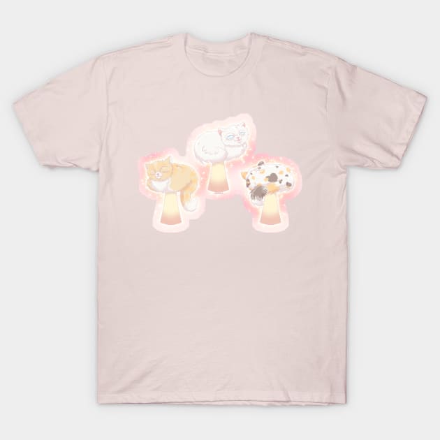 Mushroom Cats (With Background) T-Shirt by Jan Grackle